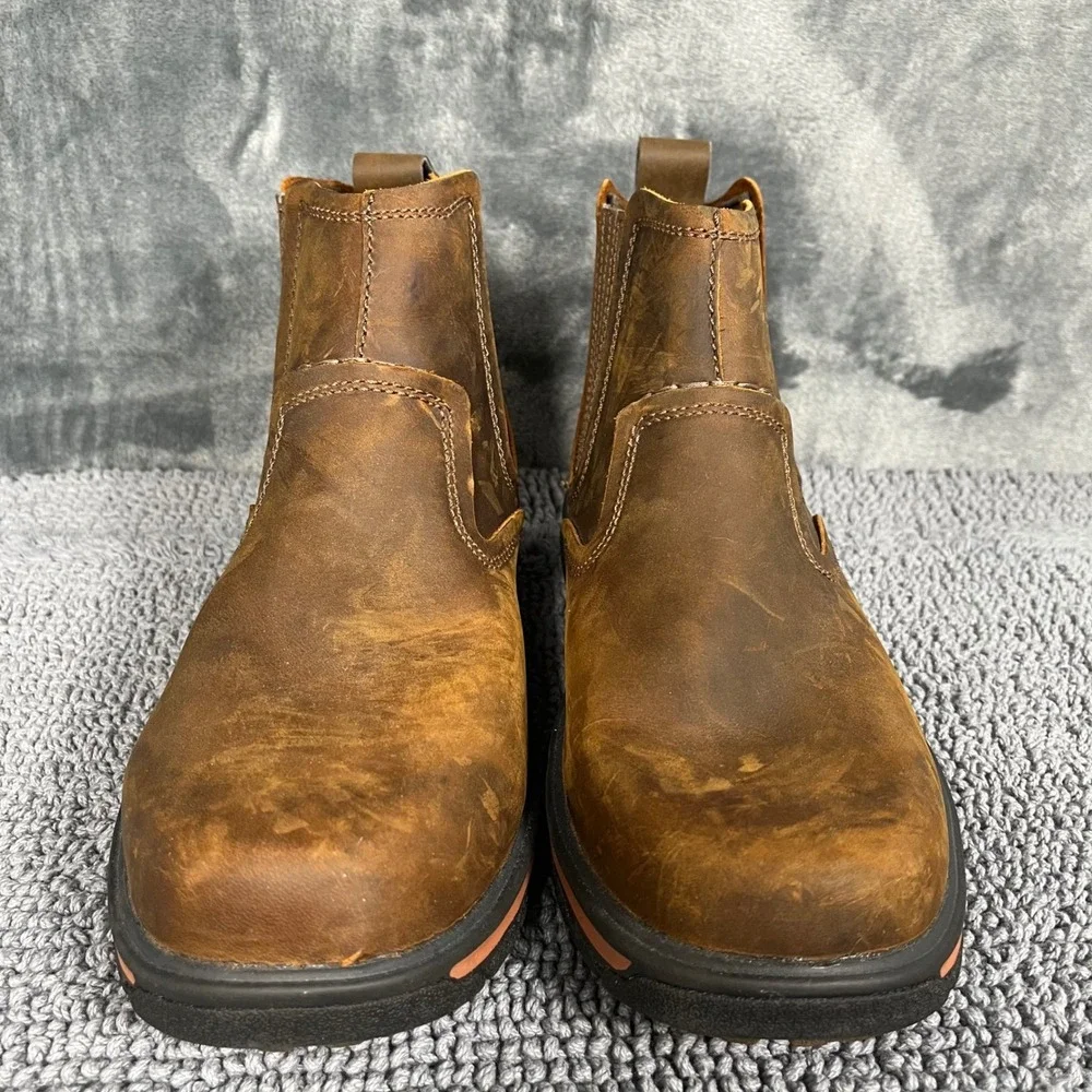 Skechers Relaxed Fit Mens 9.5 Brown Leather Chelsea Work Boots 64263 CDB